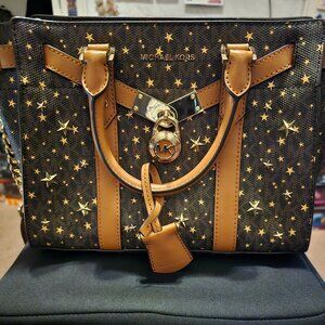 Michael Kors brown and gold satchel with star pattern
